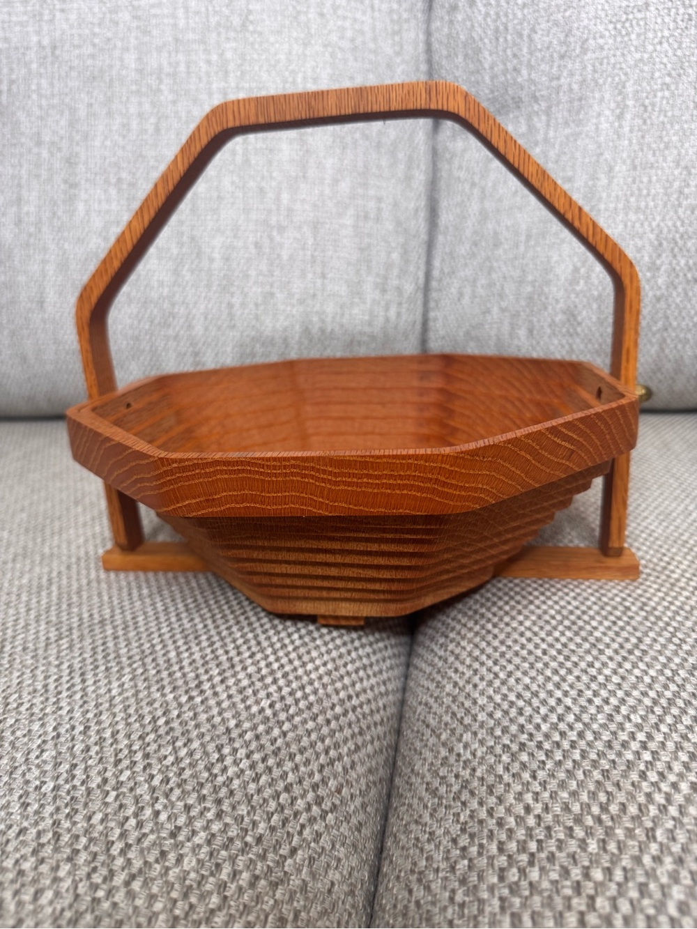 VTG Amish Folk Art Collapsible Wooden Basket Handle Rustic Signed
